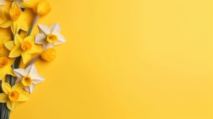 Spring season theme, Daffodil flowers decorations with free space for text. Generative AI