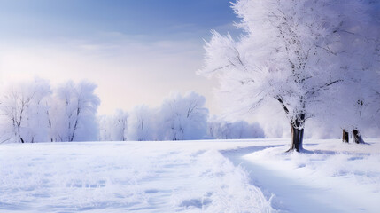 Obraz na płótnie Canvas Ethereal Twilight: The Tranquil Beauty and Stillness of a Serene Snowy Winter Landscape