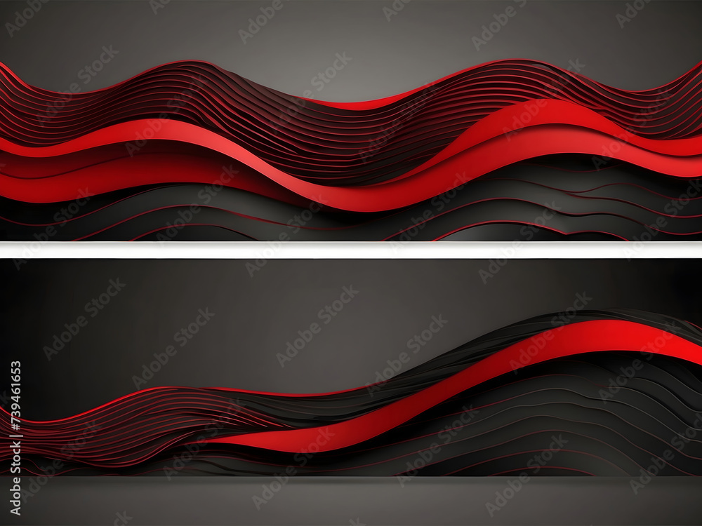 Poster contrast red and black waves with a thin line pattern. abstract corporate wavy banner design. vector