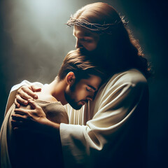 Jesus comforting young man with care