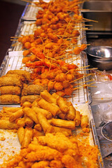 Thailand street food, spring rolls and fried meatballs