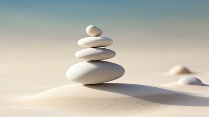Zen concept, meditative elements - arranged stones, sand patterns, balance and harmony