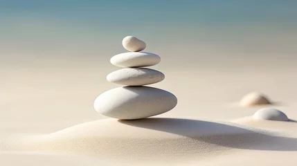 Fotobehang Zen concept, meditative elements - arranged stones, sand patterns, balance and harmony © neirfy