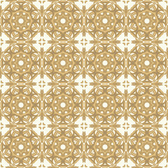 Golden seamless ornamental laced  vector pattern, on white background