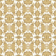 Golden seamless ornamental laced  vector pattern, on white background