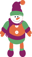 One snowman on a white background. Illustration of a bright colorful snowman on a white background