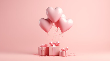 Valentines Day Present with heart shaped balloons