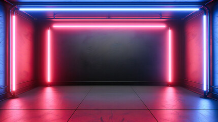 Neon corridor to the future: A pathway illuminated by blue and pink lights, leading into the depths of modern design and technology
