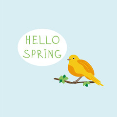 Yellow bird with greetings hello spring