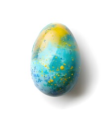 Stylish turquoise blue and golden Easter egg isolated on white modern background. Dyed colorful egg composition for banner wallpaper decoration, Christian religious holiday