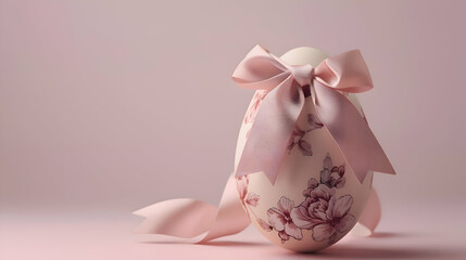 A meticulously crafted religious Easter gift adorned with a pretty pink bow, evoking a sense of joy and reverence, captured against a pale pink backdrop