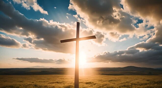 croce cristiana di legno con sullo sfondo  l'alba , concetto di resurrezione, Simbolo della Pasqua