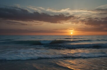 Fototapeta premium Nature’s Palette: Colors of the Sea Reflecting Dusk’s Glow, generative AI