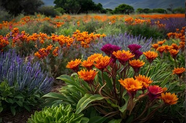 Obraz premium Springtime Serenity: A Colorful Field of Blooming Flowers, generative AI