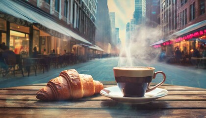 cup of coffee on the street - obrazy, fototapety, plakaty