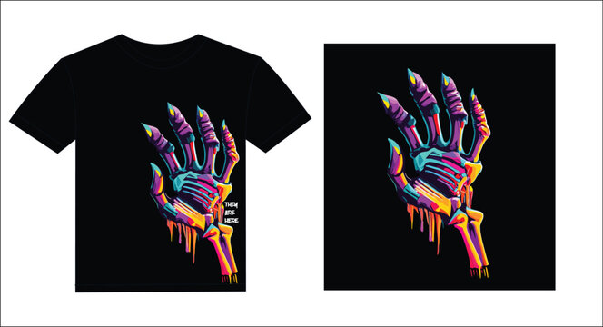 Gost skeleton hand t shirt design with mock design, colorful skeleton t-shirt desing