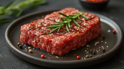 a raw steak on a Plate well decorated as a product photo