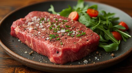 a raw steak on a Plate well decorated as a product photo