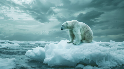 Polar bear all alone on an ice floe, representing climate change