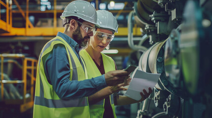 Engineers with tablet in industrial facility