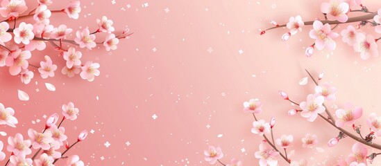 Obraz na płótnie Canvas Cherry blossom floral frame on elegant pink background. AI generated image