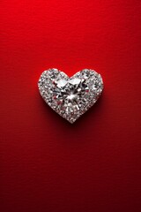 Diamond heart on red background. Love concept.