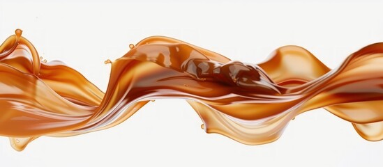 3d render wavy caramel cascading liquid streams abstract isolated on white background. AI generated - obrazy, fototapety, plakaty