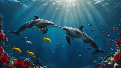 Underwater dolphin kiss