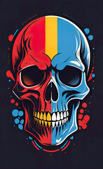 Vector illustration, print layout for t-shirt with skull, cyberpunk stylization, banner layout for tattoo, poster,
