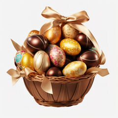 chocolate easter eggs in a basket
