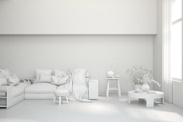 Fototapeta na wymiar Grey interior desigh concept with furniture. 3D illustration