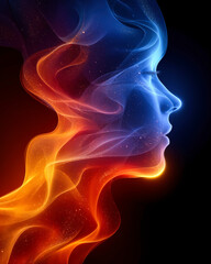 Abstract colorful smoke shaped girl on a dark background

