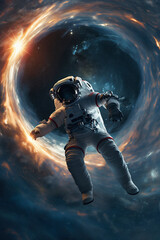 Astronaut in outer space. Science fiction art. 
