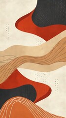 Obraz premium Abstract japandi boho style painting decoration wallpaper. A vibrant and romantic abstract art piece featuring a playful combination of circles, a striking monochrome colorway. 