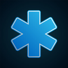 Blue medical emergency cross symbol. Ambulance hexagonal star.