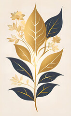 Vector illustration, elegant vintage Japanese leaves with patterns. Pattern of floral golden elements in vintage style for design, floral background and wallpaper, backgrounds for smartphone and short