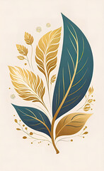 Vector illustration, elegant vintage Japanese leaves with patterns. Pattern of floral gold elements in vintage style for design, floral background and wallpaper,