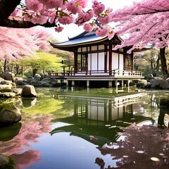 japanese garden and pond in spring