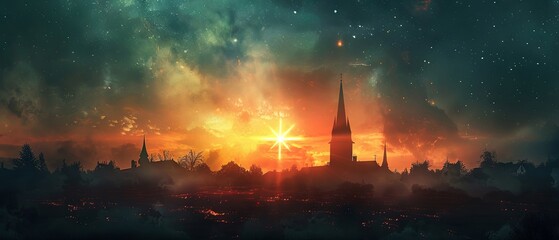Serene Sunset Ash Wednesday Background with Church Steeples

