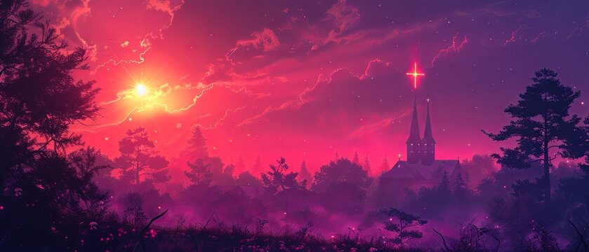 Serene Sunset Ash Wednesday Background with Church Steeples

 - Powered by Adobe