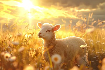 Obraz premium Easter Dawn: Lamb of God in Serene Field