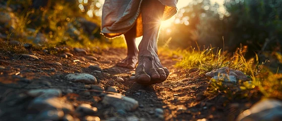 Foto op Plexiglas Close-Up of Jesus Walking on the Road   © Kristian