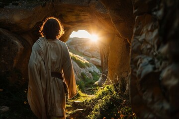 Jesus at the Tomb Entrance: A Rear View Perspective

 - obrazy, fototapety, plakaty