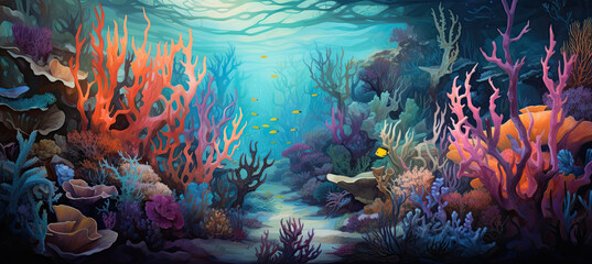 Ocean underwater landscape with clay coral background - obrazy, fototapety, plakaty