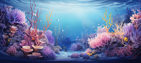 Ocean underwater landscape with clay coral background
