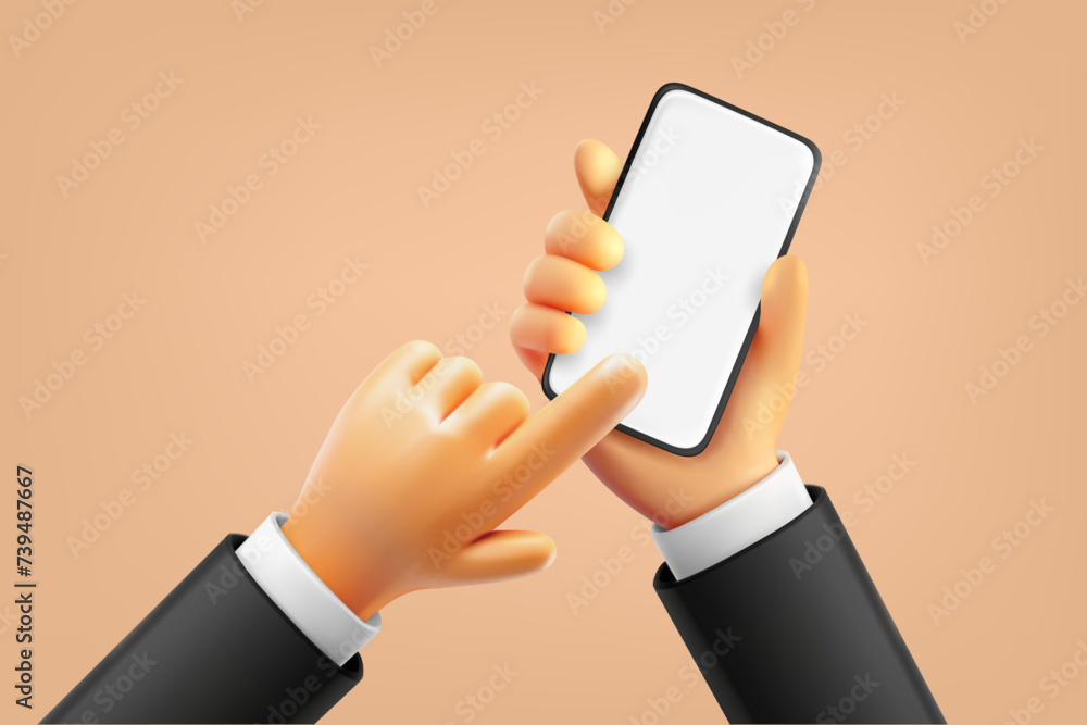 Poster man using smartphone. 3d vector illustration