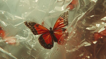 butterfly in a plastic bag.