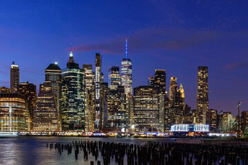 Skyline of lower Manhattan during the twilight, New York - obrazy, fototapety, plakaty