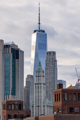 Close-up of skyscrapers in lower Manhattan, New York