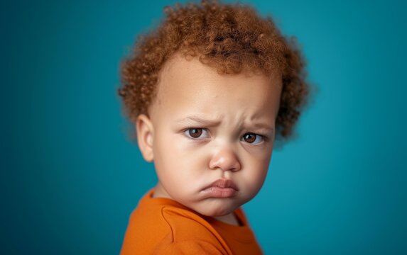 A young child with a worried expression on their face, possibly indicating distress or anxiety. The childs eyes are wide, and their brows are furrowed, suggesting a sense of unease or uncertainty.